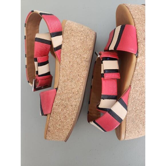 See By Chloe Size 35.5 'Patti' Tri-Tone Striped Leather Cork Wedge Sandals - Picture 10 of 14